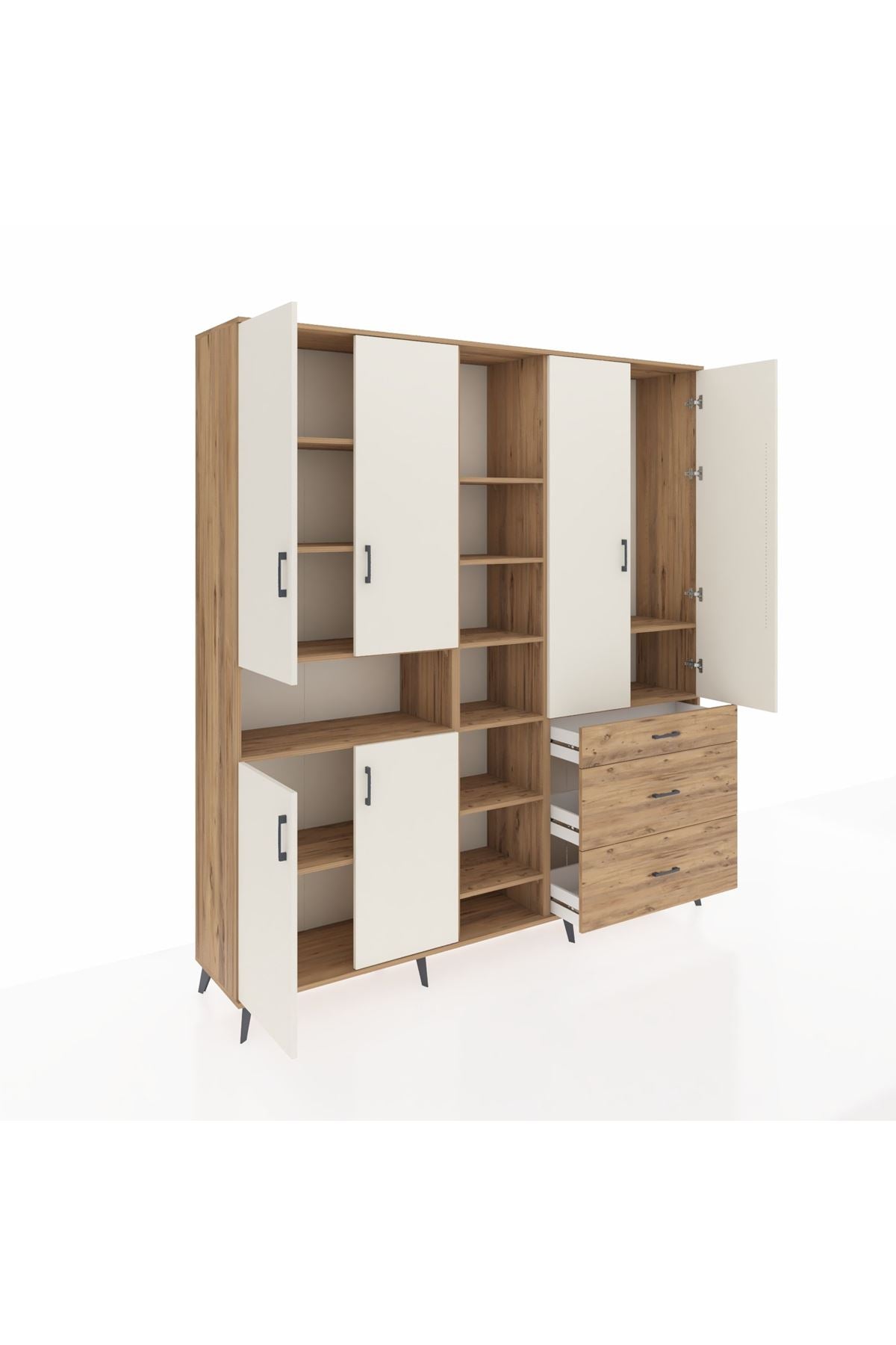 Hyperion Dolap 13 Raflı 3 Çekmeceli 6 Kapaklı 220x44x243 Çam-Aytaşı/Çam