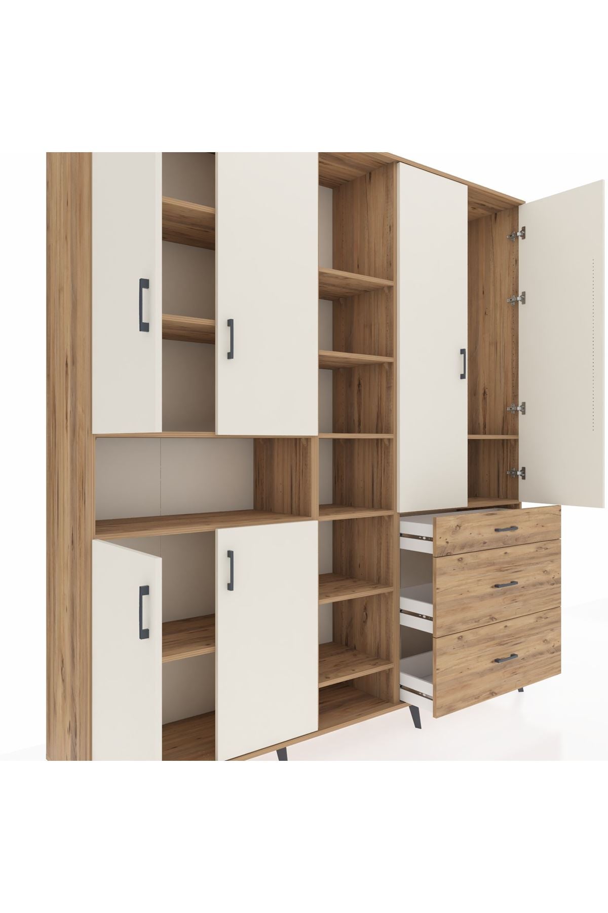 Hyperion Dolap 13 Raflı 3 Çekmeceli 6 Kapaklı 220x44x243 Çam-Aytaşı/Çam