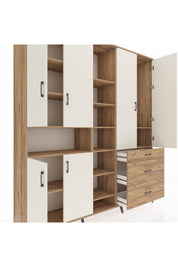 Hyperion Dolap 13 Raflı 3 Çekmeceli 6 Kapaklı 220x44x243 Çam-Aytaşı/Çam