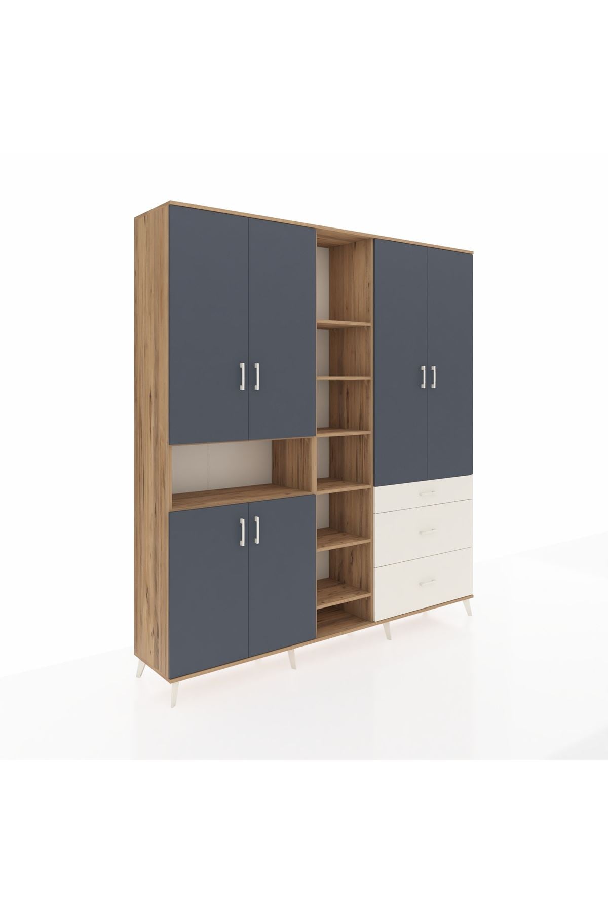 Hyperion Dolap 13 Raflı 3 Çekmeceli 6 Kapaklı 220x44x243 Çam-Antrasit/Aytaşı