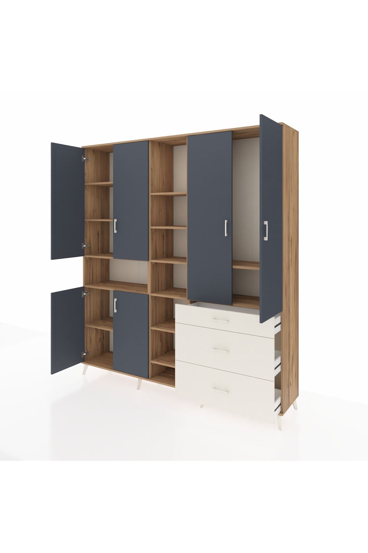 Hyperion Dolap 13 Raflı 3 Çekmeceli 6 Kapaklı 220x44x243 Çam-Antrasit/Aytaşı