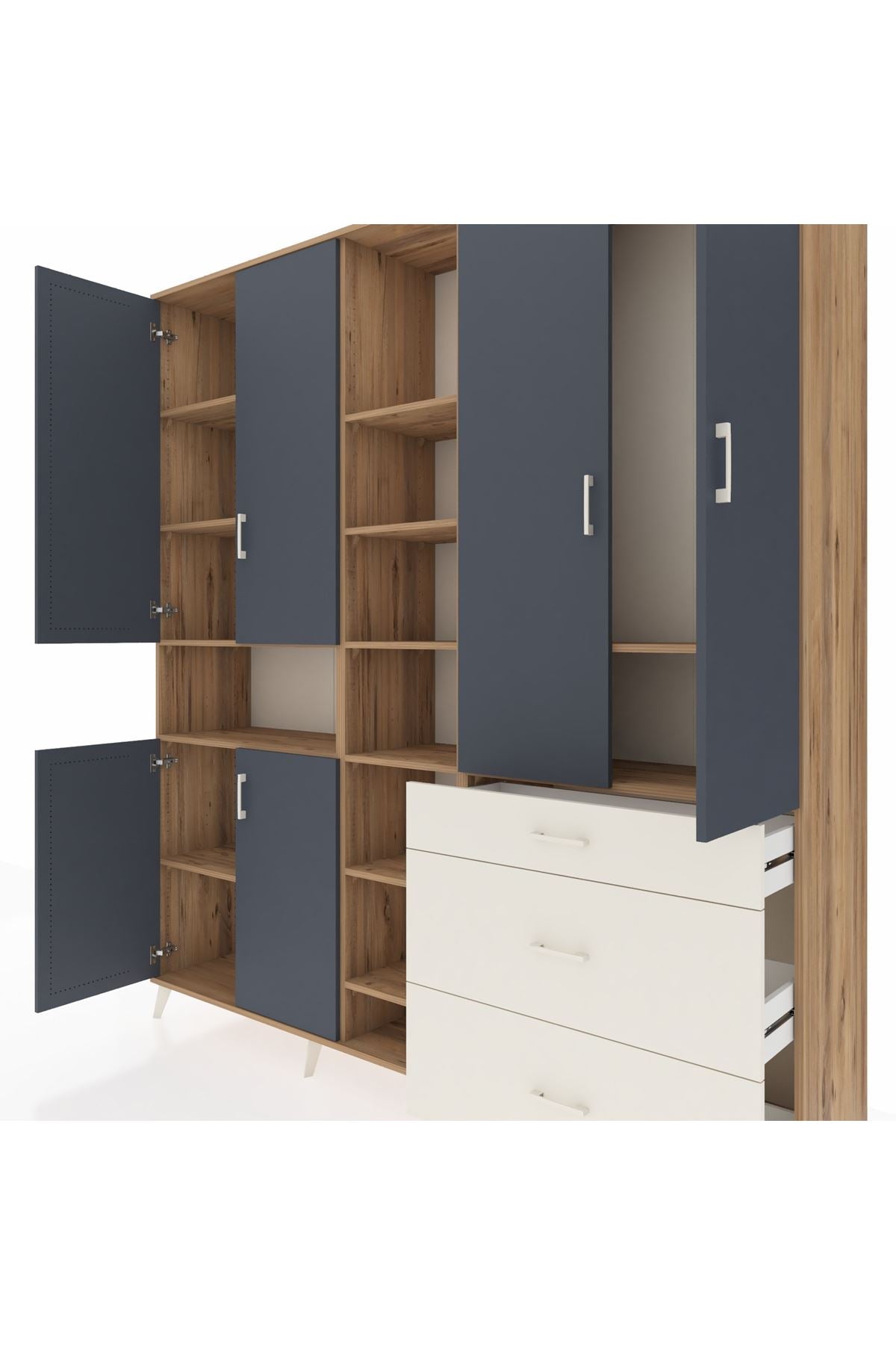 Hyperion Dolap 13 Raflı 3 Çekmeceli 6 Kapaklı 220x44x243 Çam-Antrasit/Aytaşı