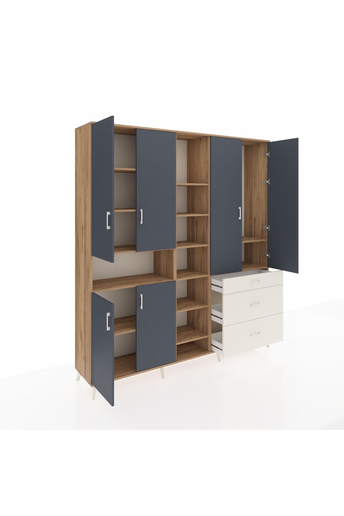 Hyperion Dolap 13 Raflı 3 Çekmeceli 6 Kapaklı 220x44x243 Çam-Antrasit/Aytaşı