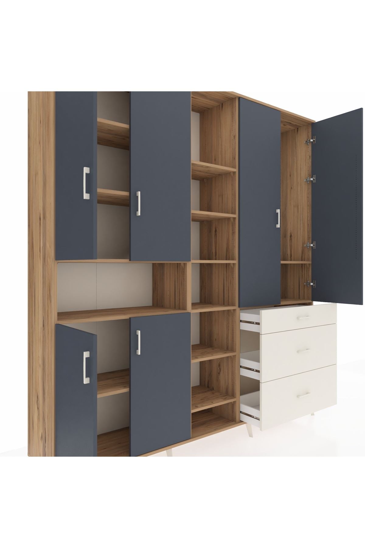 Hyperion Dolap 13 Raflı 3 Çekmeceli 6 Kapaklı 220x44x243 Çam-Antrasit/Aytaşı