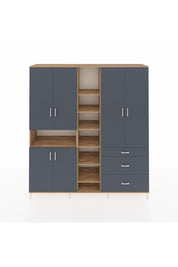 Hyperion Dolap 13 Raflı 3 Çekmeceli 6 Kapaklı 220x44x243 Çam-Antrasit/Antrasit