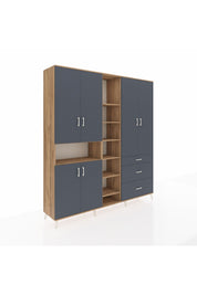 Hyperion Dolap 13 Raflı 3 Çekmeceli 6 Kapaklı 220x44x243 Çam-Antrasit/Antrasit