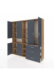 Hyperion Dolap 13 Raflı 3 Çekmeceli 6 Kapaklı 220x44x243 Çam-Antrasit/Antrasit