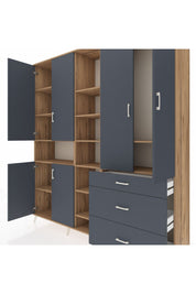 Hyperion Dolap 13 Raflı 3 Çekmeceli 6 Kapaklı 220x44x243 Çam-Antrasit/Antrasit