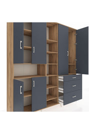 Hyperion Dolap 13 Raflı 3 Çekmeceli 6 Kapaklı 220x44x243 Çam-Antrasit/Antrasit