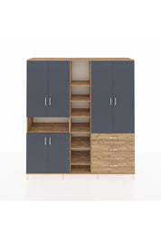 Hyperion Dolap 13 Raflı 3 Çekmeceli 6 Kapaklı 220x44x243 Çam-Antrasit/Çam