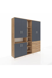 Hyperion Dolap 13 Raflı 3 Çekmeceli 6 Kapaklı 220x44x243 Çam-Antrasit/Çam