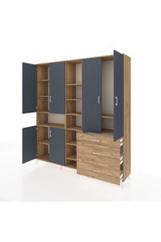 Hyperion Dolap 13 Raflı 3 Çekmeceli 6 Kapaklı 220x44x243 Çam-Antrasit/Çam