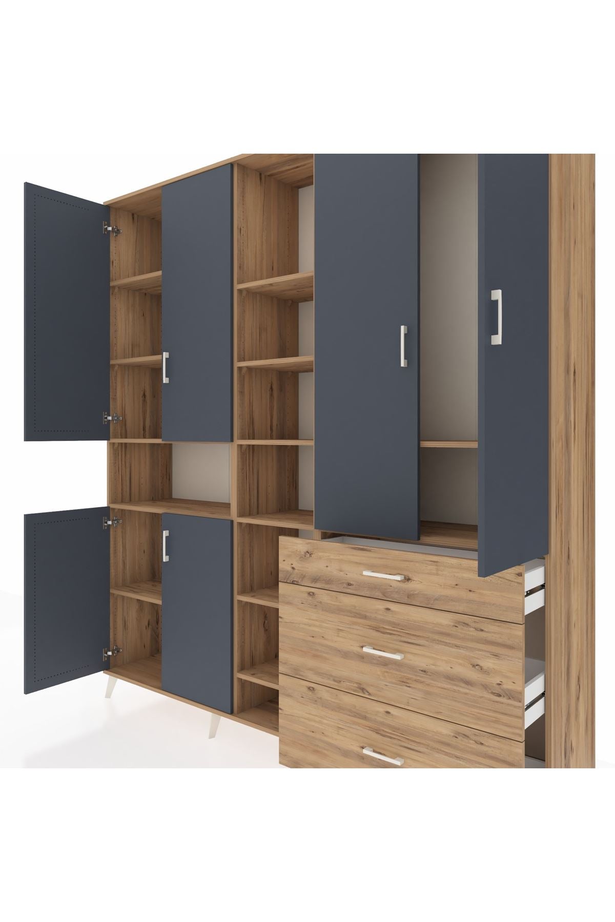 Hyperion Dolap 13 Raflı 3 Çekmeceli 6 Kapaklı 220x44x243 Çam-Antrasit/Çam