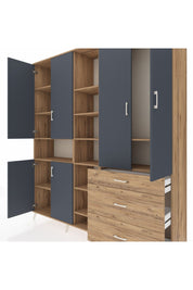 Hyperion Dolap 13 Raflı 3 Çekmeceli 6 Kapaklı 220x44x243 Çam-Antrasit/Çam