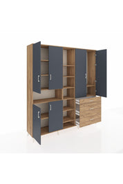 Hyperion Dolap 13 Raflı 3 Çekmeceli 6 Kapaklı 220x44x243 Çam-Antrasit/Çam