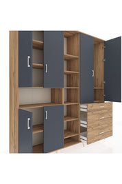 Hyperion Dolap 13 Raflı 3 Çekmeceli 6 Kapaklı 220x44x243 Çam-Antrasit/Çam