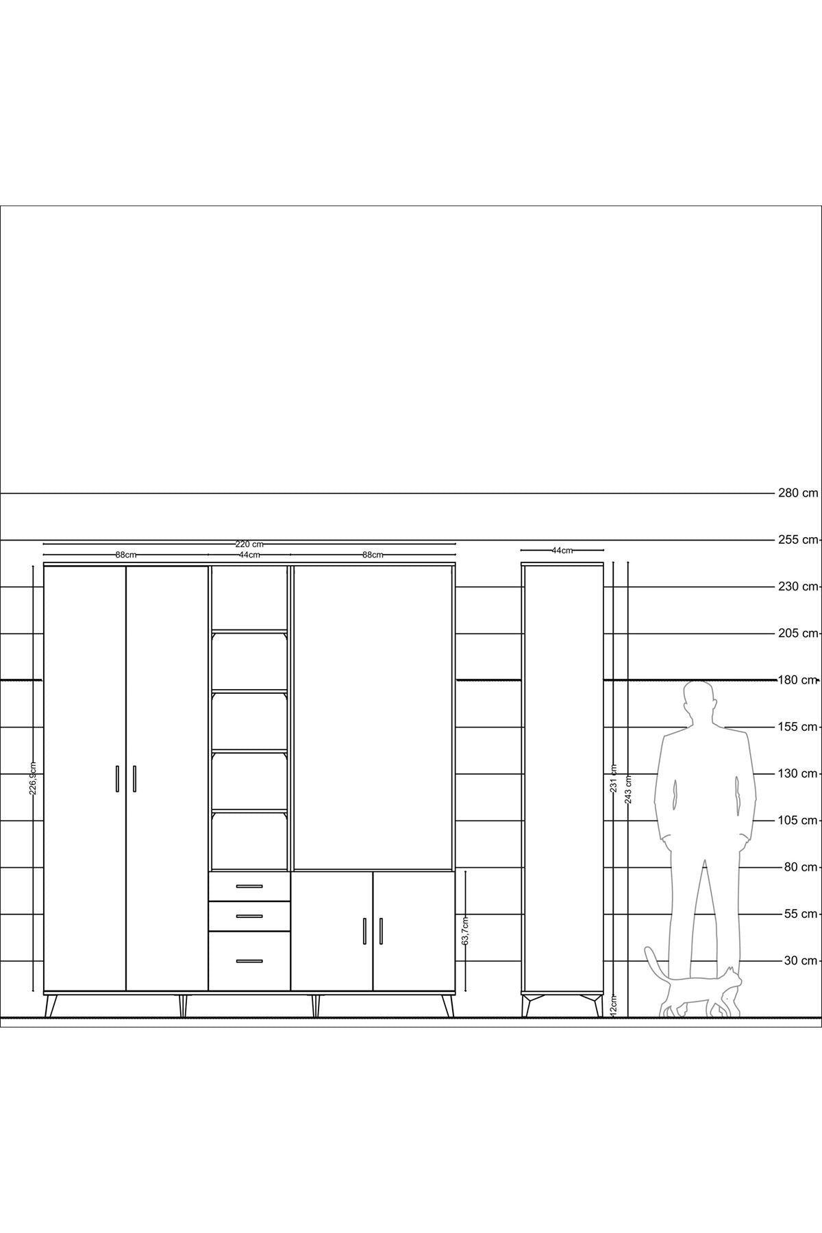 Hyperion Dolap 13 Raflı 3 Çekmeceli 4 Kapaklı 220x44x243 - S553M066V01B