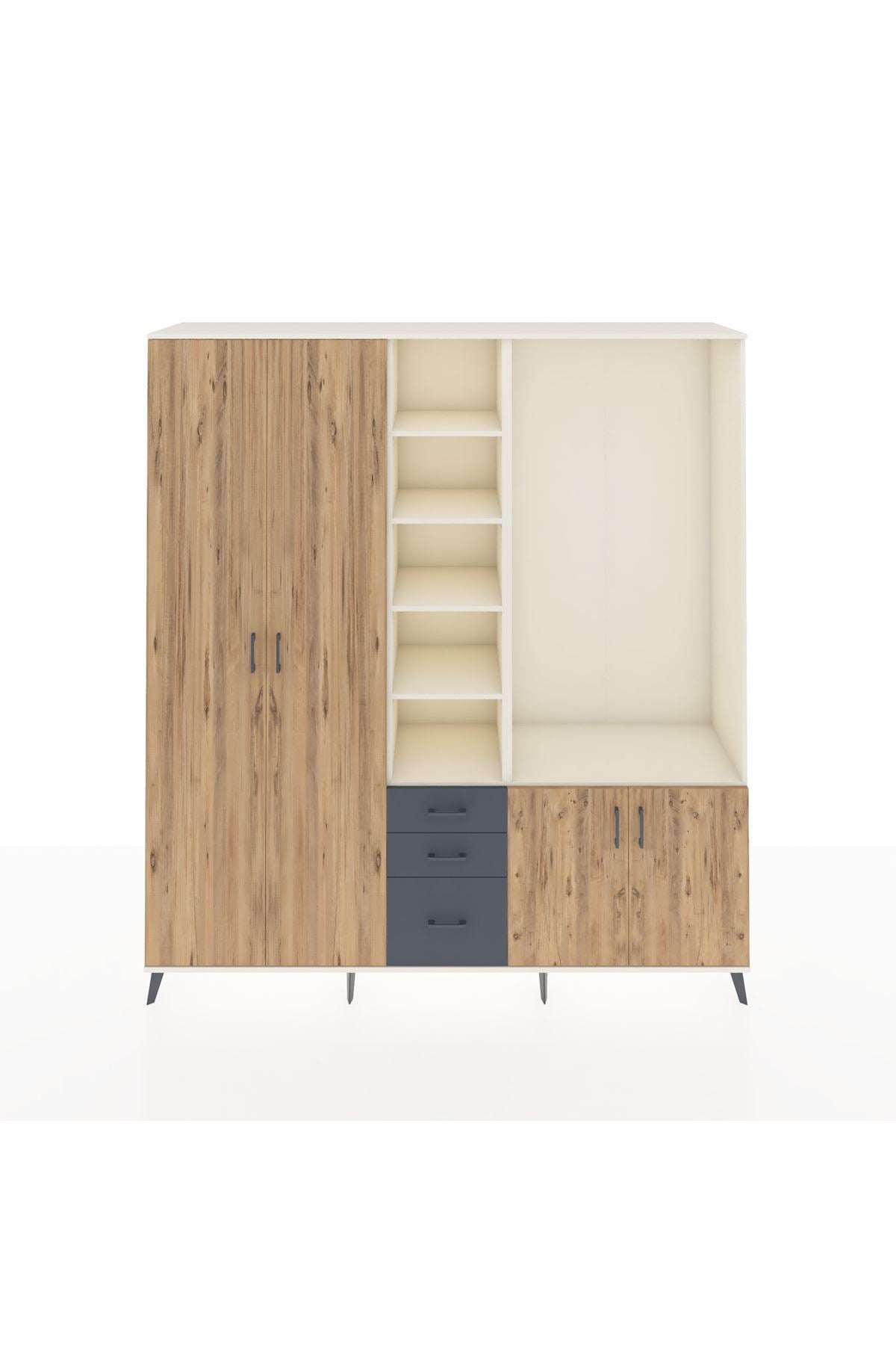 Hyperion Dolap 13 Raflı 3 Çekmeceli 4 Kapaklı 220x44x243 Aytaşı-Çam/Antrasit