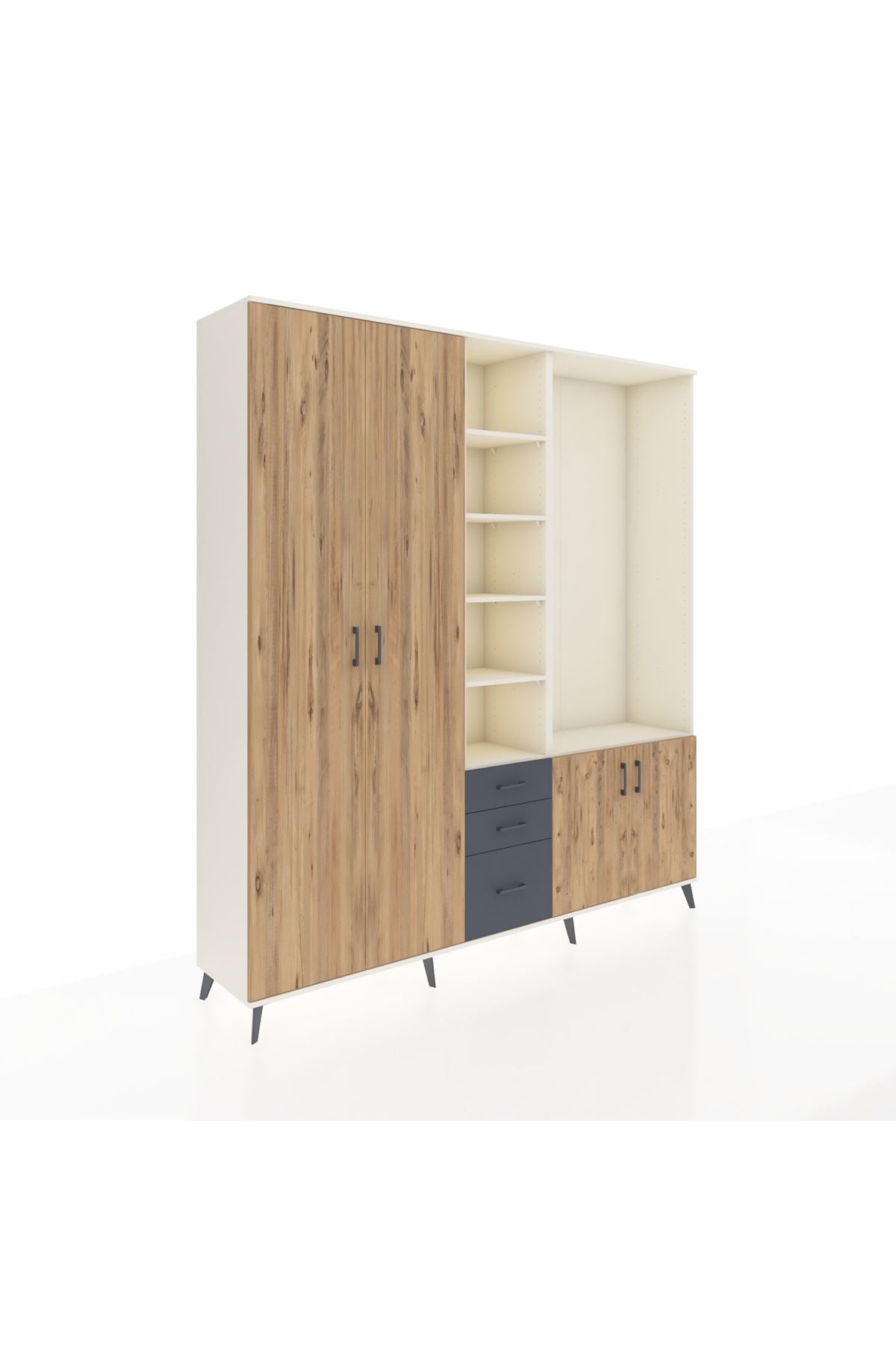 Hyperion Dolap 13 Raflı 3 Çekmeceli 4 Kapaklı 220x44x243 Aytaşı-Çam/Antrasit