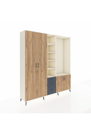 Hyperion Dolap 13 Raflı 3 Çekmeceli 4 Kapaklı 220x44x243 Aytaşı-Çam/Antrasit