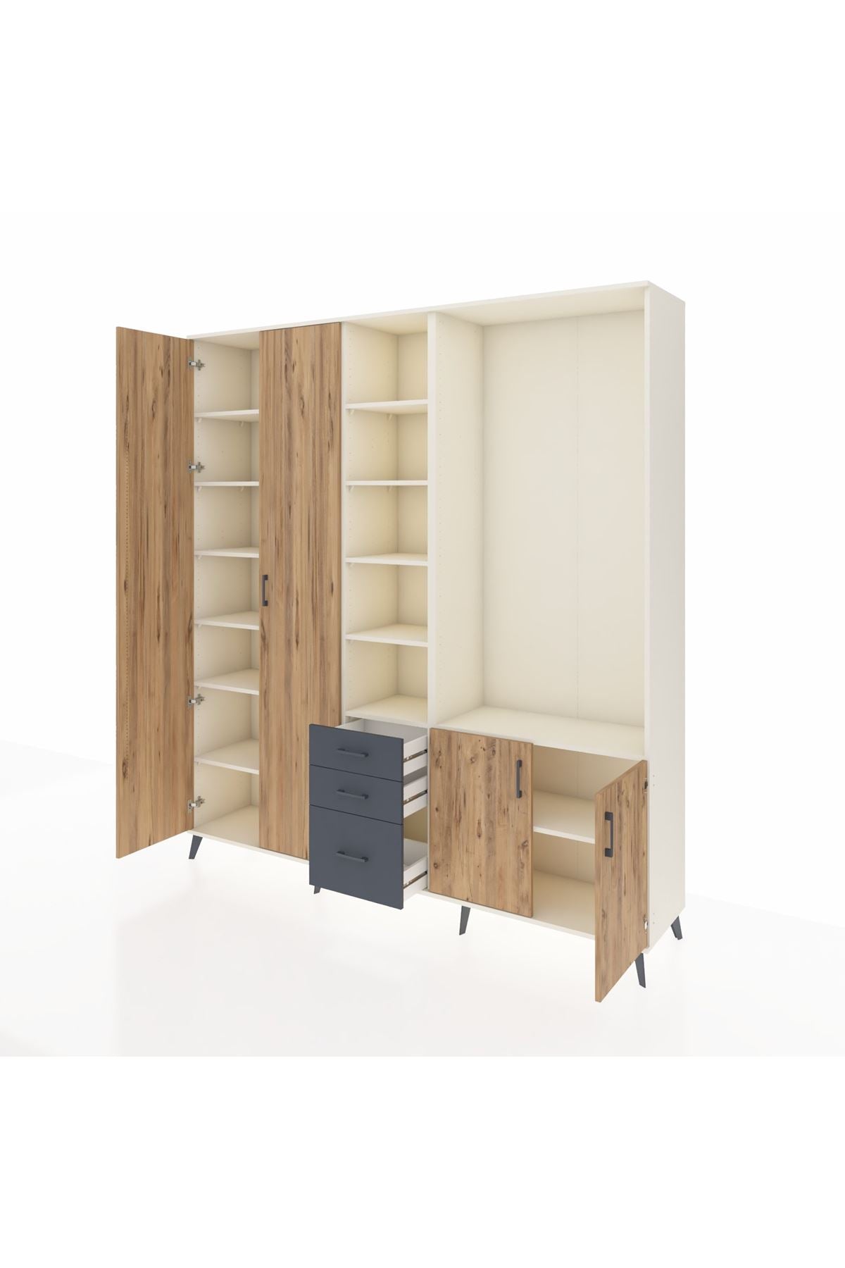 Hyperion Dolap 13 Raflı 3 Çekmeceli 4 Kapaklı 220x44x243 Aytaşı-Çam/Antrasit