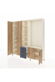 Hyperion Dolap 13 Raflı 3 Çekmeceli 4 Kapaklı 220x44x243 Aytaşı-Çam/Antrasit