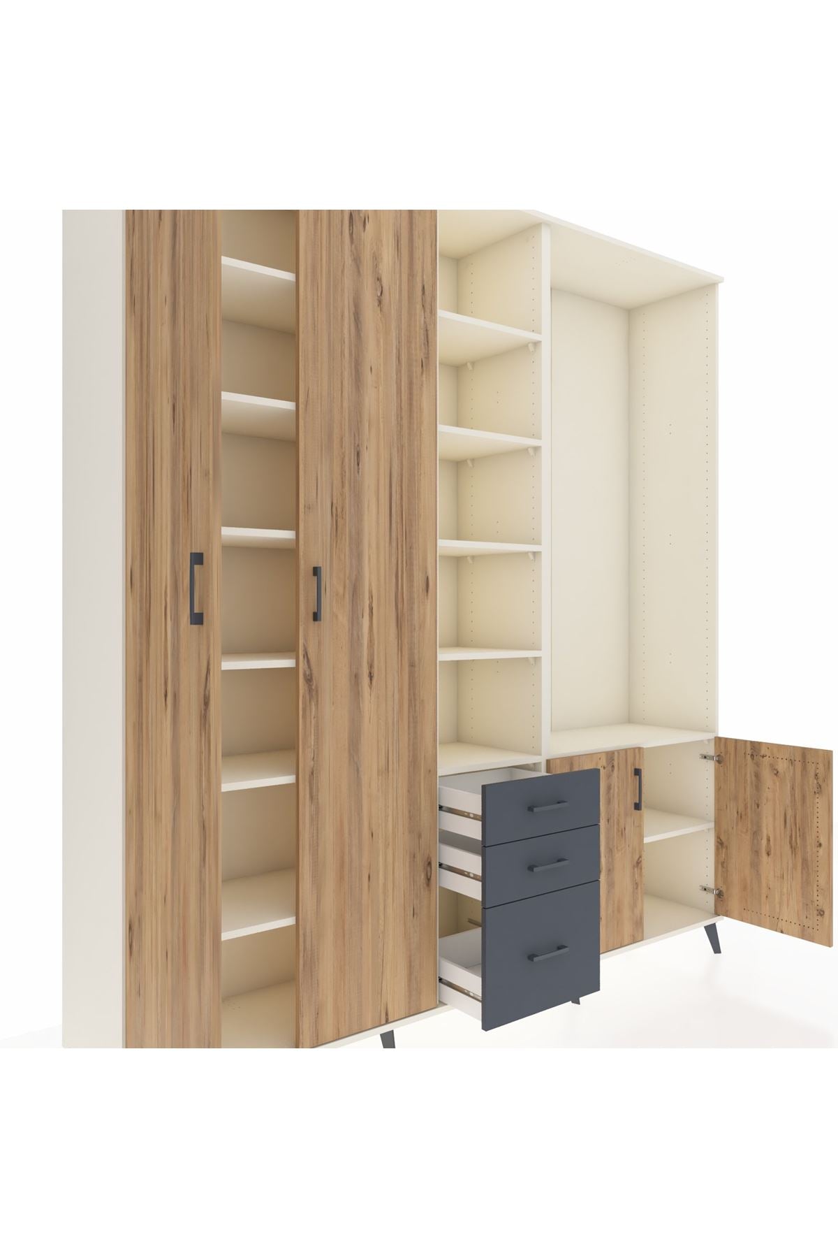 Hyperion Dolap 13 Raflı 3 Çekmeceli 4 Kapaklı 220x44x243 Aytaşı-Çam/Antrasit