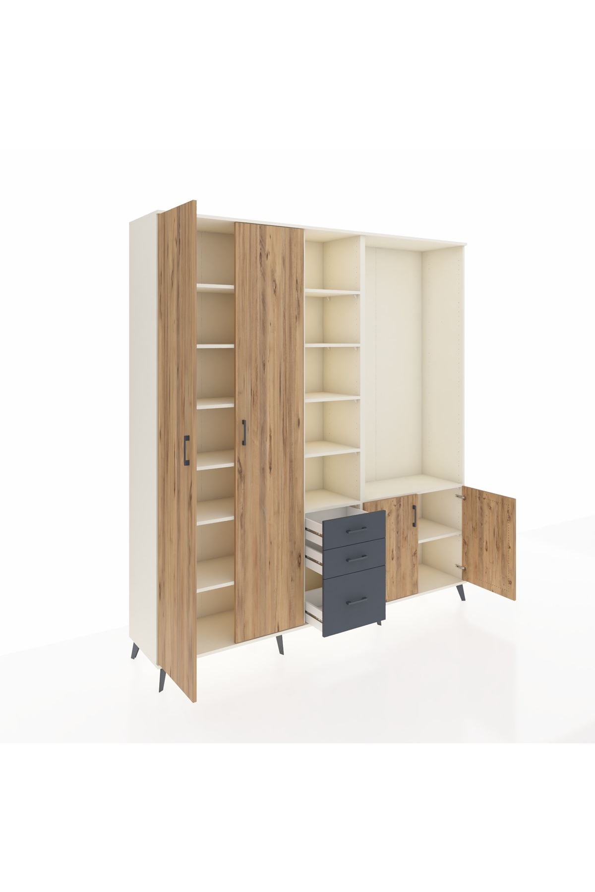 Hyperion Dolap 13 Raflı 3 Çekmeceli 4 Kapaklı 220x44x243 Aytaşı-Çam/Antrasit