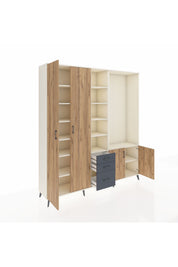 Hyperion Dolap 13 Raflı 3 Çekmeceli 4 Kapaklı 220x44x243 Aytaşı-Çam/Antrasit