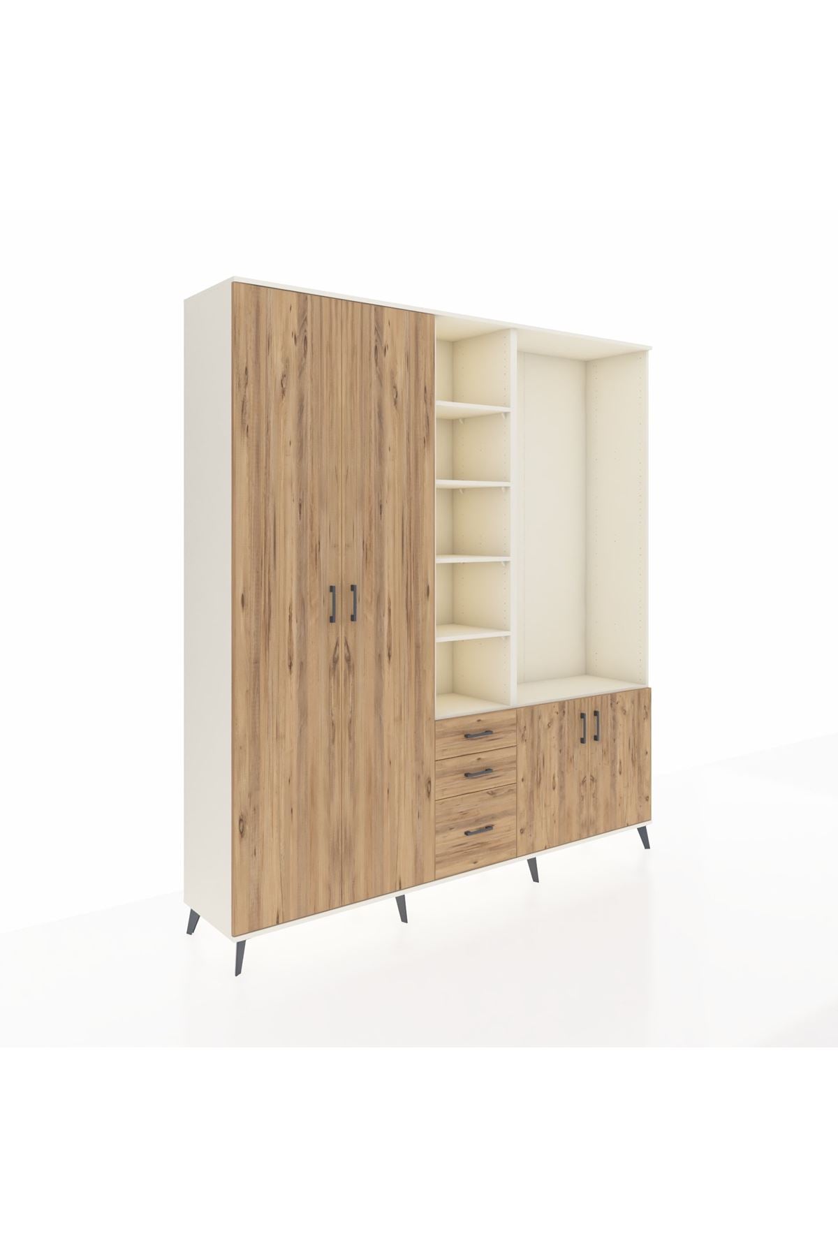 Hyperion Dolap 13 Raflı 3 Çekmeceli 4 Kapaklı 220x44x243 Aytaşı-Çam/Çam