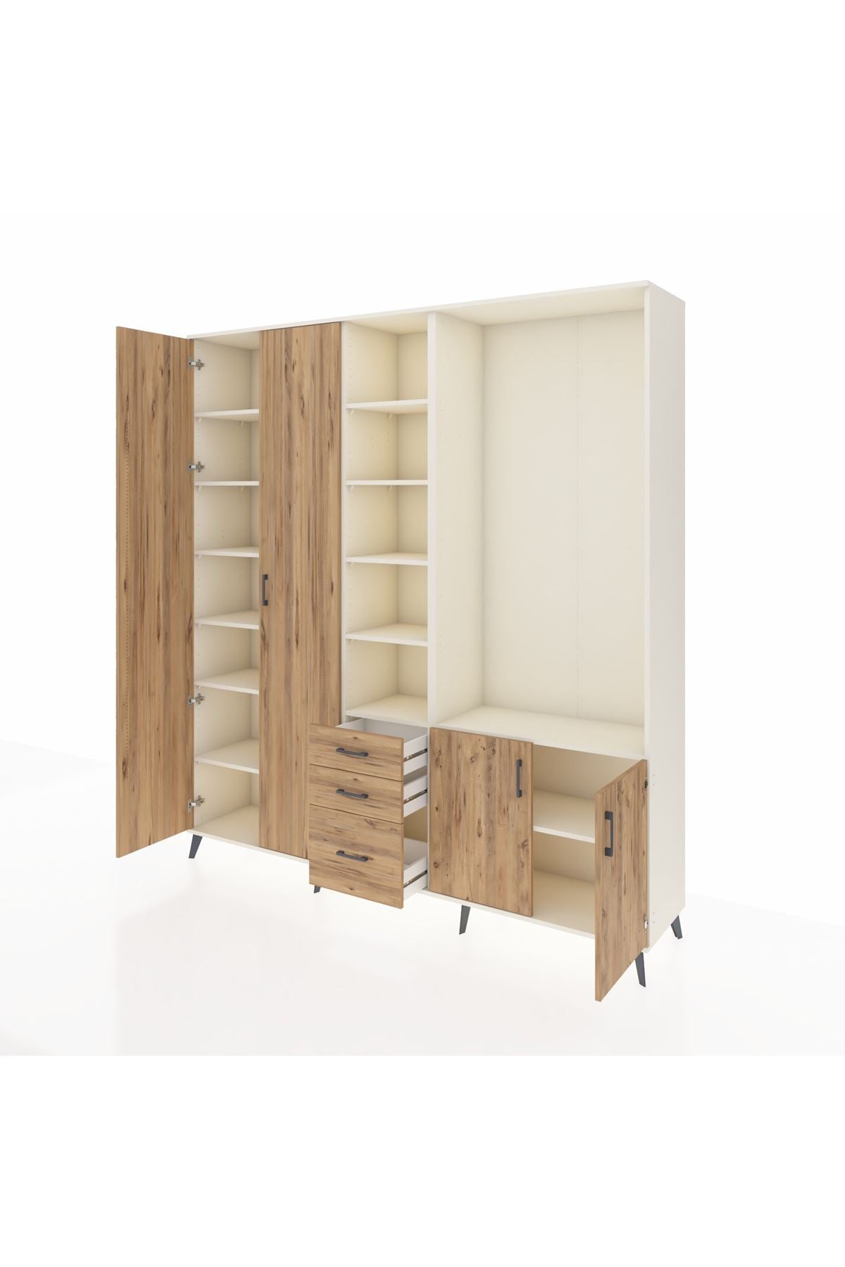 Hyperion Dolap 13 Raflı 3 Çekmeceli 4 Kapaklı 220x44x243 Aytaşı-Çam/Çam