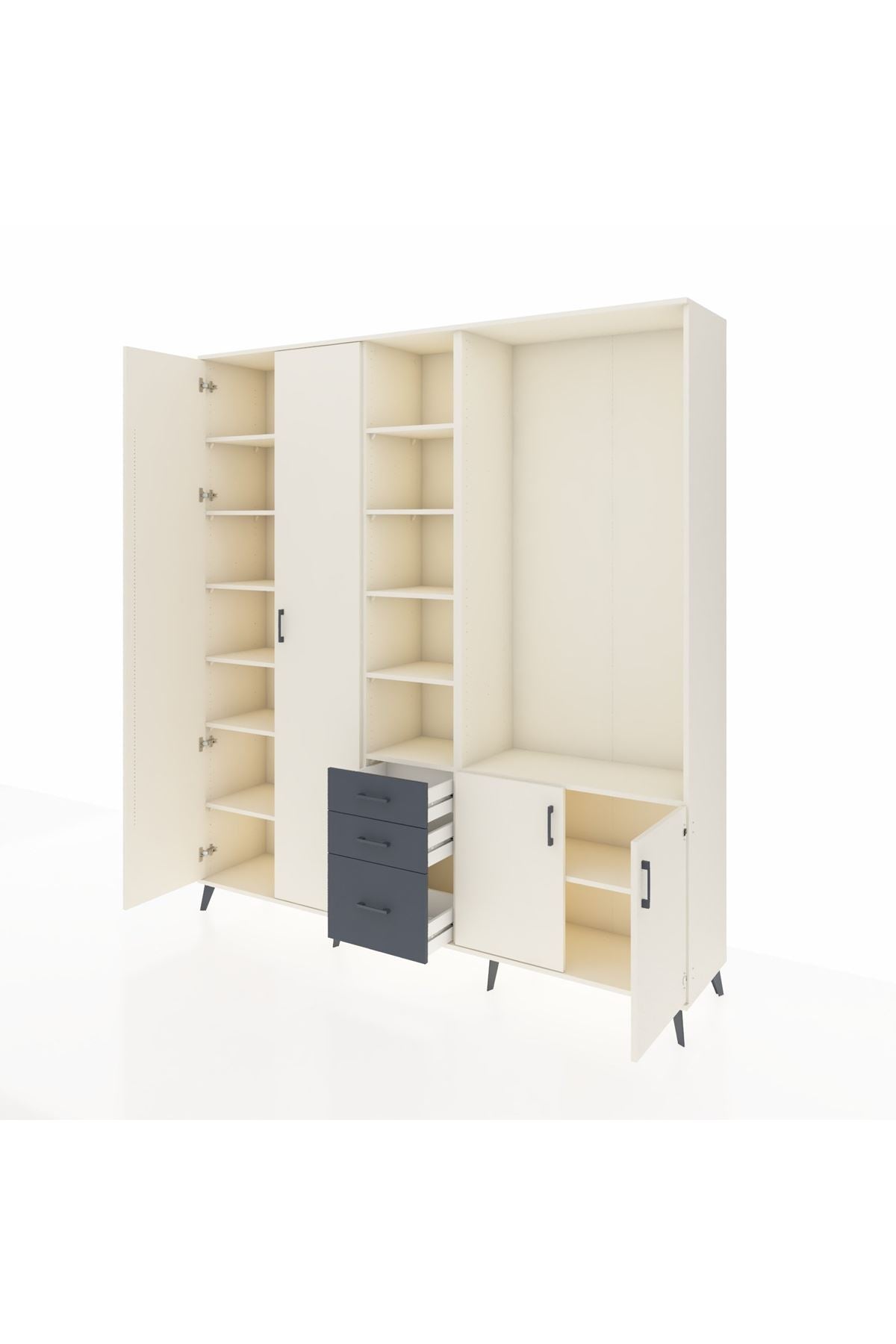 Hyperion Dolap 13 Raflı 3 Çekmeceli 4 Kapaklı 220x44x243 Aytaşı-Aytaşı/Antrasit