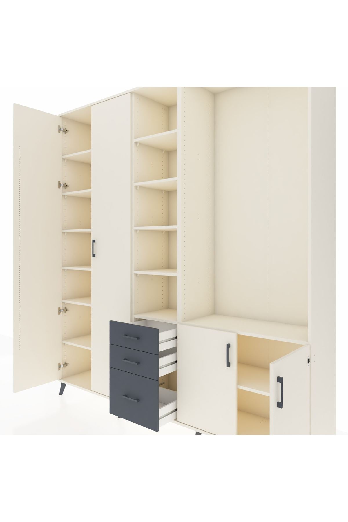 Hyperion Dolap 13 Raflı 3 Çekmeceli 4 Kapaklı 220x44x243 Aytaşı-Aytaşı/Antrasit