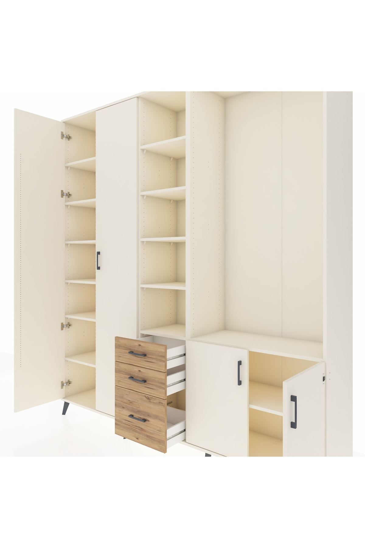 Hyperion Dolap 13 Raflı 3 Çekmeceli 4 Kapaklı 220x44x243 Aytaşı-Aytaşı/Çam