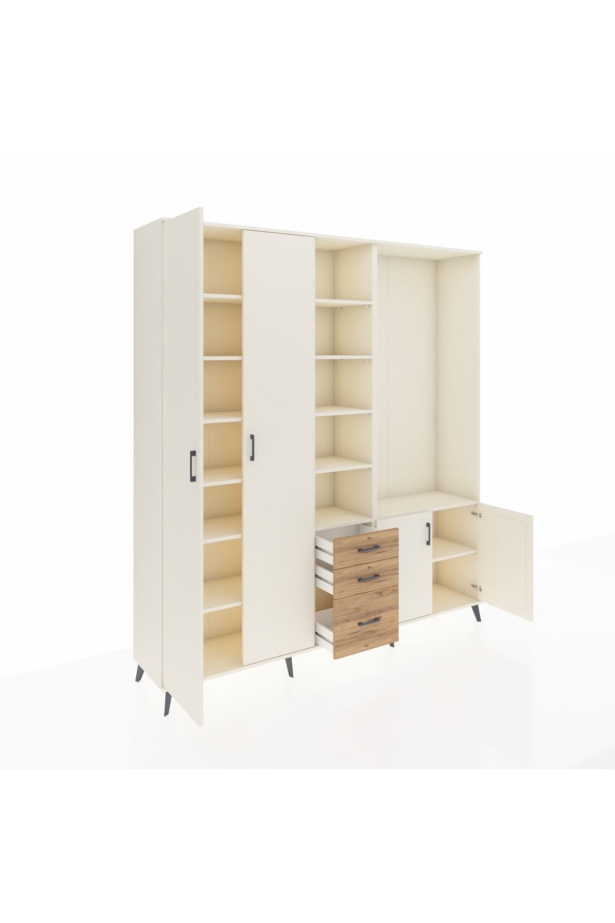 Hyperion Dolap 13 Raflı 3 Çekmeceli 4 Kapaklı 220x44x243 Aytaşı-Aytaşı/Çam