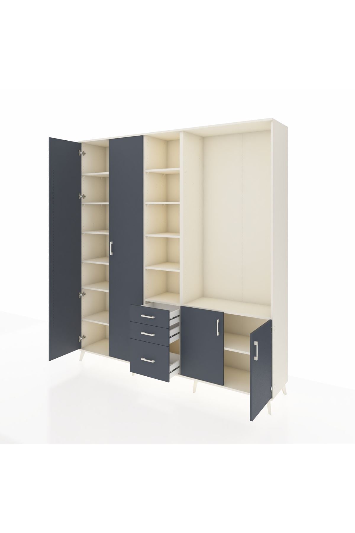 Hyperion Dolap 13 Raflı 3 Çekmeceli 4 Kapaklı 220x44x243 Aytaşı-Antrasit/Antrasit