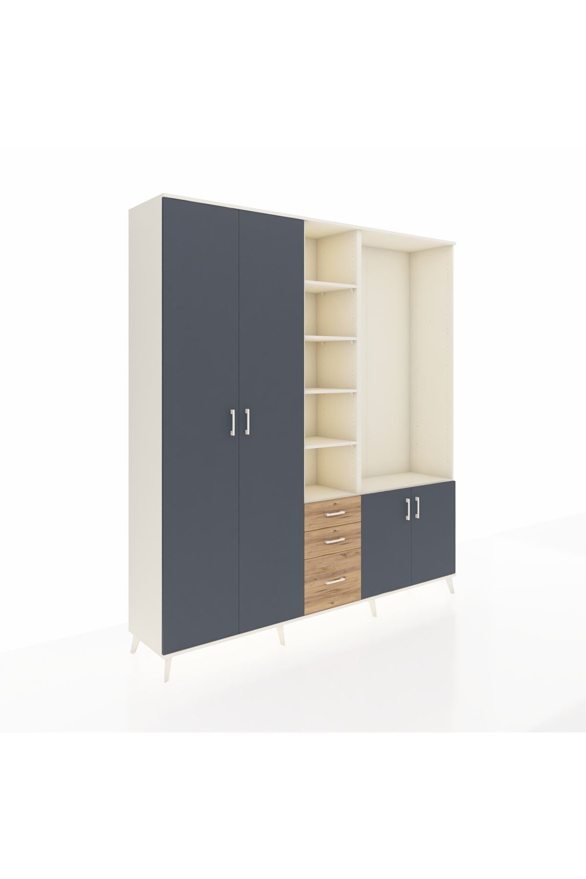 Hyperion Dolap 13 Raflı 3 Çekmeceli 4 Kapaklı 220x44x243 Aytaşı-Antrasit/Çam