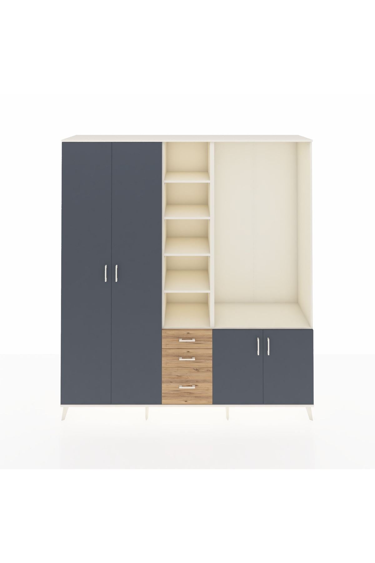 Hyperion Dolap 13 Raflı 3 Çekmeceli 4 Kapaklı 220x44x243 Aytaşı-Antrasit/Çam