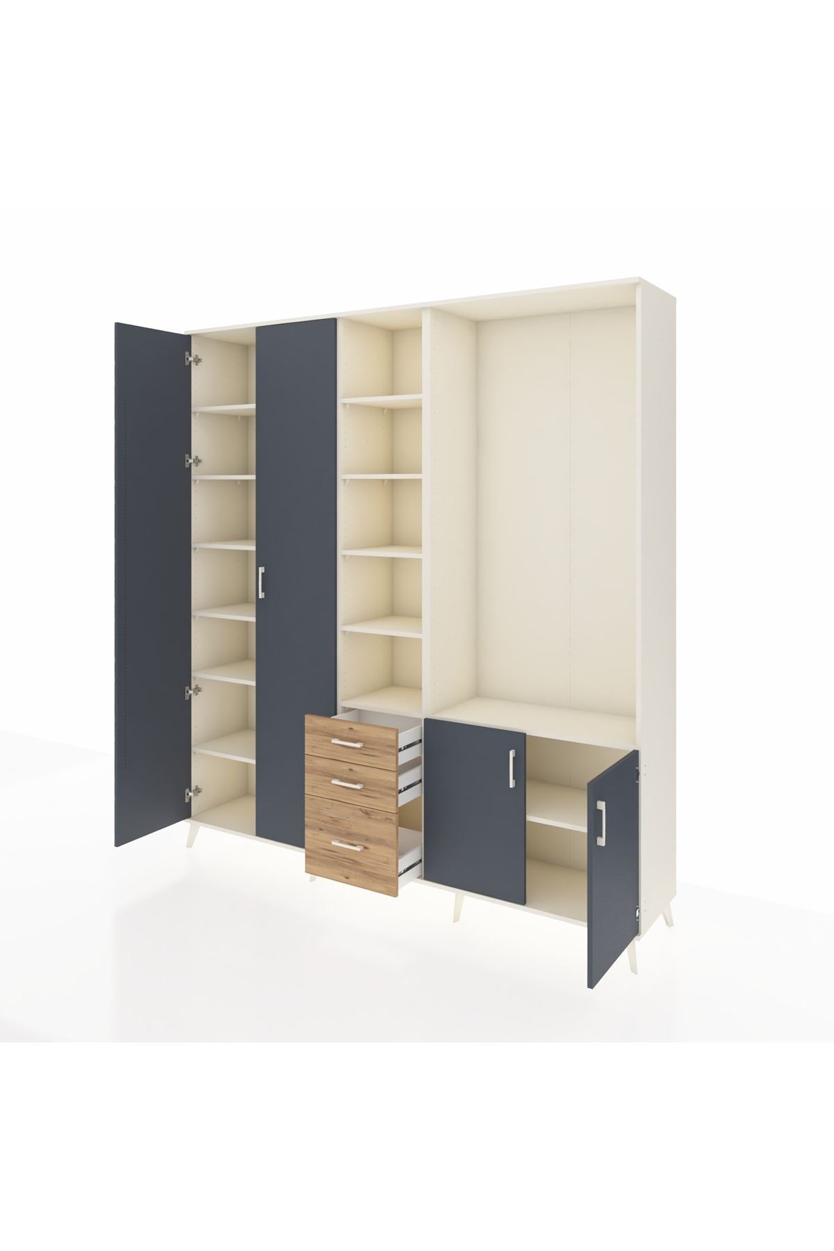 Hyperion Dolap 13 Raflı 3 Çekmeceli 4 Kapaklı 220x44x243 Aytaşı-Antrasit/Çam