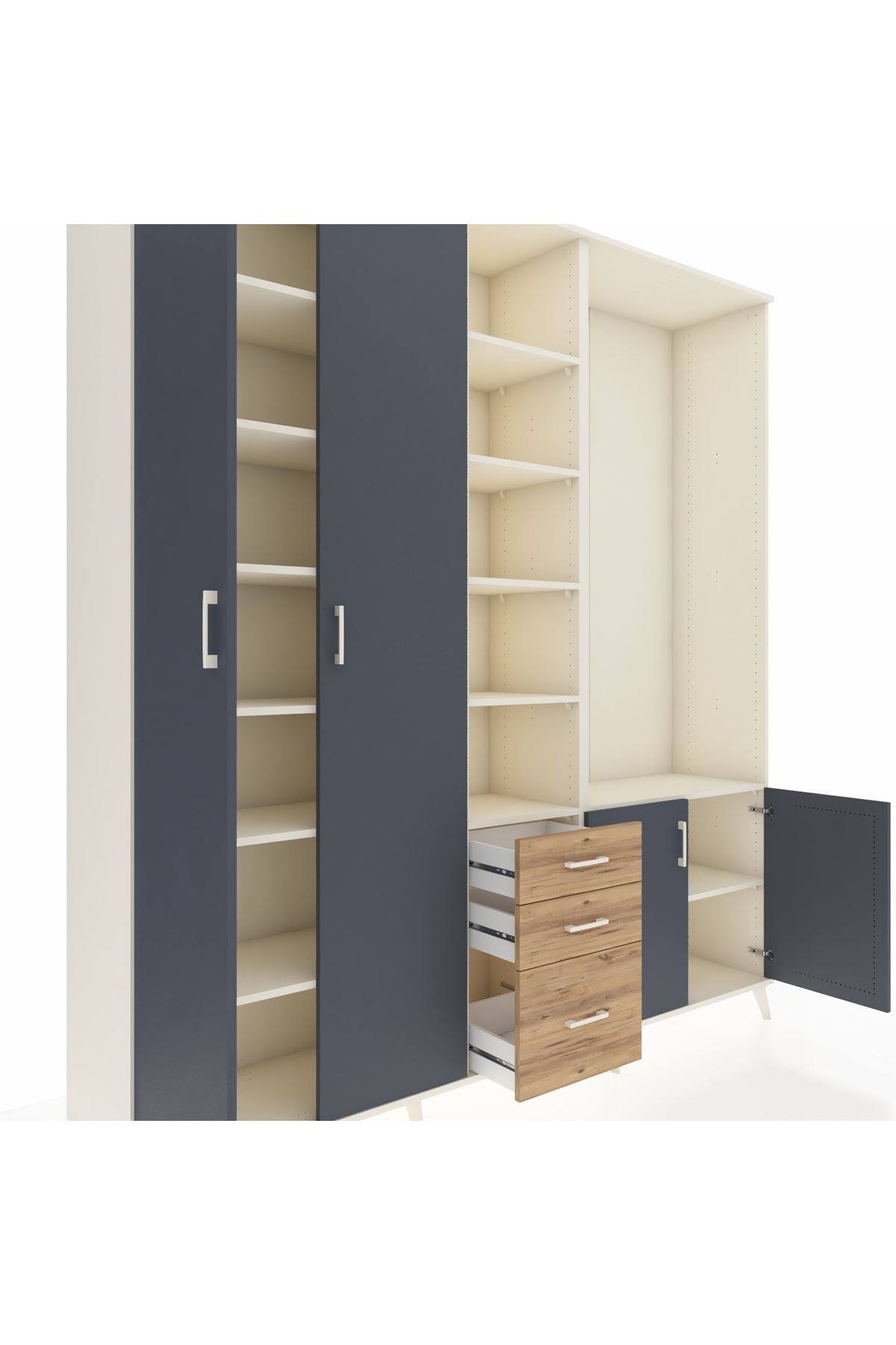 Hyperion Dolap 13 Raflı 3 Çekmeceli 4 Kapaklı 220x44x243 Aytaşı-Antrasit/Çam