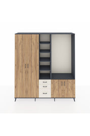 Hyperion Dolap 13 Raflı 3 Çekmeceli 4 Kapaklı 220x44x243 Antrasit-Çam/Aytaşı