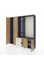 Hyperion Dolap 13 Raflı 3 Çekmeceli 4 Kapaklı 220x44x243 Antrasit-Çam/Aytaşı