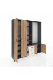 Hyperion Dolap 13 Raflı 3 Çekmeceli 4 Kapaklı 220x44x243 Antrasit-Çam/Aytaşı