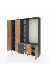 Hyperion Dolap 13 Raflı 3 Çekmeceli 4 Kapaklı 220x44x243 Antrasit-Çam/Antrasit