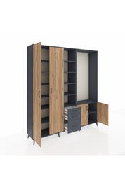 Hyperion Dolap 13 Raflı 3 Çekmeceli 4 Kapaklı 220x44x243 Antrasit-Çam/Antrasit