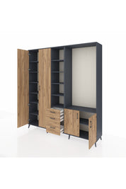 Hyperion Dolap 13 Raflı 3 Çekmeceli 4 Kapaklı 220x44x243 Antrasit-Çam/Çam