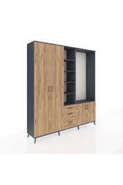 Hyperion Dolap 13 Raflı 3 Çekmeceli 4 Kapaklı 220x44x243 Antrasit-Çam/Çam