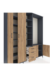 Hyperion Dolap 13 Raflı 3 Çekmeceli 4 Kapaklı 220x44x243 Antrasit-Çam/Çam