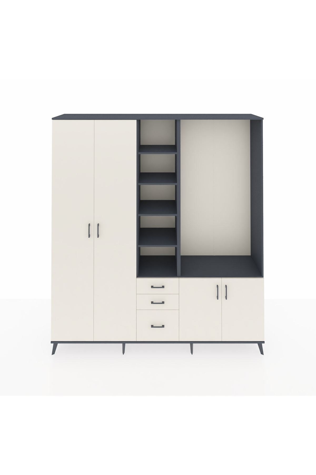 Hyperion Dolap 13 Raflı 3 Çekmeceli 4 Kapaklı 220x44x243 Antrasit-Aytaşı/Aytaşı