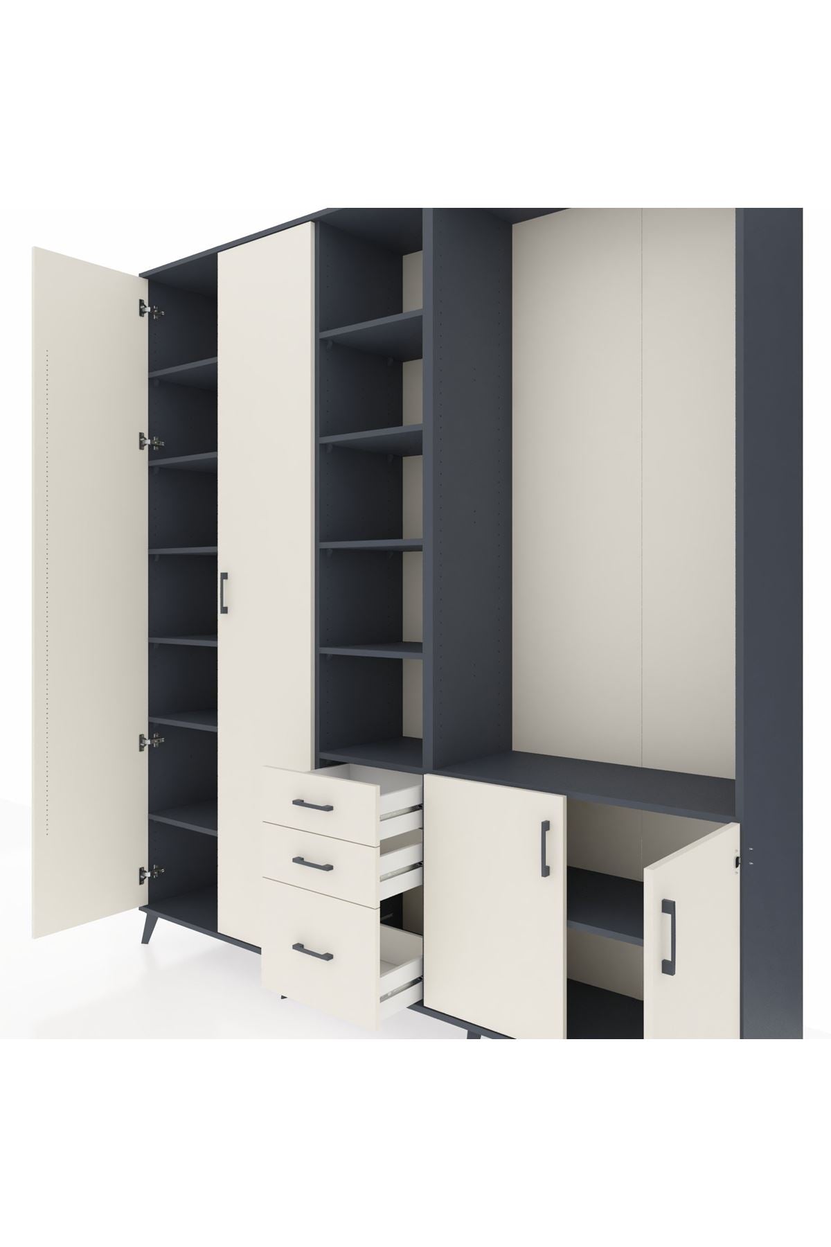 Hyperion Dolap 13 Raflı 3 Çekmeceli 4 Kapaklı 220x44x243 Antrasit-Aytaşı/Aytaşı